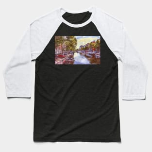 Amsterdam canal boats watercolor art painting Baseball T-Shirt